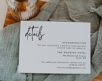 Minimalist Wedding Details Card Insert: Editable Template (Digital Download)