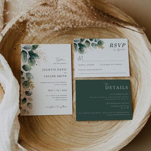 Minimalist Sage Greenery Wedding Invitation Set Template, Editable, Elegant Wedding Invite Suite, Eucalyptus Wedding Printable, WR035