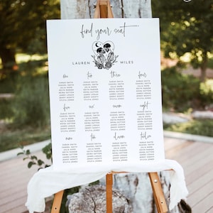 Gotische bruiloft zitplaatsen grafiek, bewerkbare sjabloon, tarotkaart The Lovers, Find Your Seat, bruiloft poster, WR019