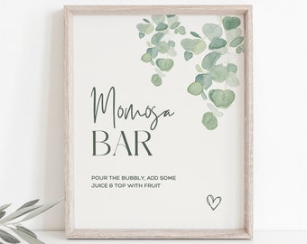Letrero de eucalipto momosa para bar: Plantilla editable para baby shower (descarga digital)