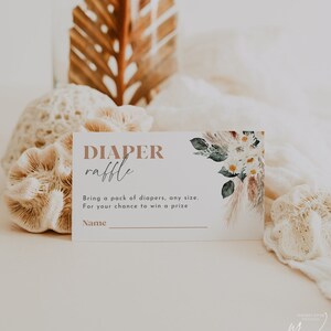 Boho Diaper Raffle Card Template, Gender Neutral Baby Shower, Floral Diaper Raffle Ticket Invite Insert, Instant Download, Editable, WRB3