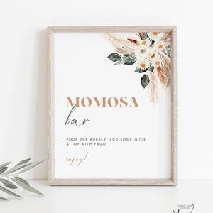 Mimosa Bar Baby Shower Sign Template, Boho Momosa Bar Sign, Editable Template, Instant Download, WRB3