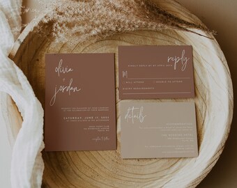 Terracotta Wedding Invitation Suite: Burnt Orange Boho Design (Digital Download)