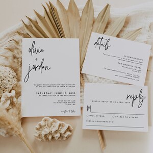 Downloadable Wedding Invitation Set Minimalist, Editable Template, Instant Download, Invitation With RSVP Card QR Code, Printable WR010