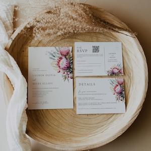 Wedding Invitation With QR Code, Instant Download, Editable Template, Native Greenery Wedding Invite Suite, Wedding Printable WR030