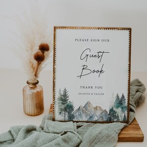Mountain Wedding Guestbook Sign Template INSTANT DOWNLOAD Editable, Please Sign Our Guest Book, Sign Our Guest Book, Forest Pine, WR021