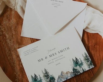 Rustic Mountain Wedding Envelopes: Editable A7, A1, C5 Template (Digital Download)