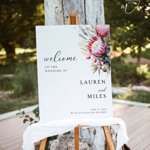 Boho Wedding Welcome Sign: Native Protea, Editable Template (Digital Download)