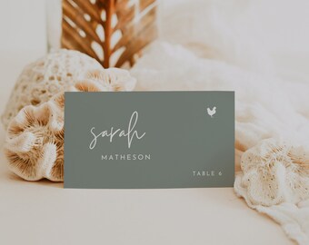 Sage Wedding Place Card Template with Meal Icons (Digital Download)