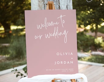 Rosa Hochzeit Willkommensschild: Minimalistische Moderne Vorlage (Digitaler Download)