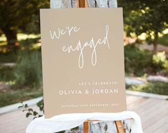 Beige Engagement Party Welcome Sign, Editable Template, Instant Download, We're Engaged Welcome Poster, Printable Engagement Sign, WR012