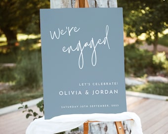 Dusty Blue Engagement Party Welcome Sign, Editable Template, Instant Download, We're Engaged Welcome Poster, Printable Engagement Sign WR009