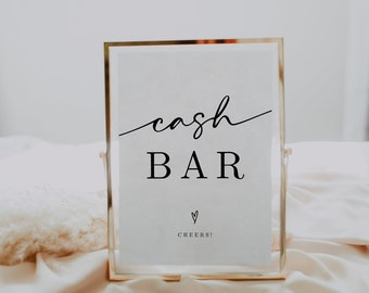 Cash Bar Wedding Sign Template, Instant Download, Editable, Minimalist Wedding Cash Bar Sign, Wedding Bar Sign, Printable, WR016