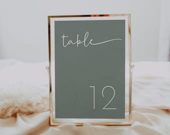 Sage Green Wedding Table Numbers Template (Digital Download)