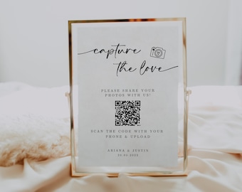 Capture The Love QR Code Wedding Photos Sign Template, Instant Download, Share The Love Wedding Signs, Minimalist Wedding Photo Sign WR016
