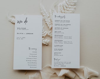 Minimalist Church Wedding Program Template: Editable Order of Events (Digital Download)