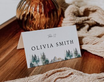 Mountain Wedding Place Cards: Rustic Table Name Template (Digital Download)