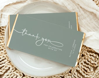 Sage Green Candy Bar Wrapper Template: Editable Wedding Favor (Digital Download)
