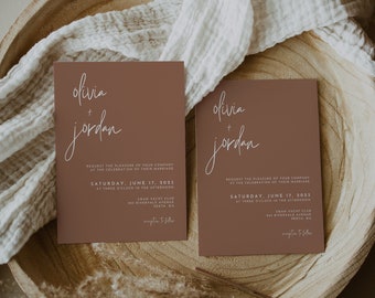 Plantilla de invitación de boda en terracota: Invitación minimalista bohemia (descarga digital)