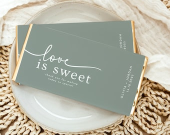 Sage Green Wedding Favor: Candy Bar Wrapper Template (Digital Download)