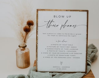 Blow Up Their Phone Sign, Editable Template, Minimalist Wedding Sign, Photo Hunt Game, Wedding Table Games, WR015