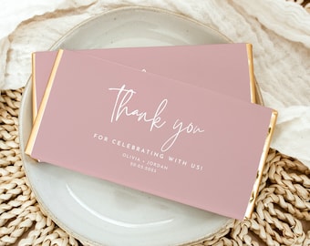 Candy Bar Wrapper Template, Dusty Pink, Editable, Chocolate Wrapper, Wedding Favor Labels, Hershey & Aldi Bars WR005