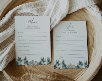Mountain Wedding Advice Card: Forest Pine Design (Editable Template, Digital Download)