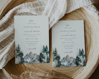 Mountain Wedding Invitation: Rustic Forest Pine Design (Editable Template)