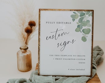 Greenery Wedding Sign Template: Editable Eucalyptus Design (Digital Download)