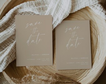 Minimalist Beige Save The Date: Modern Wedding Announcement (Editable Template, Digital Download)