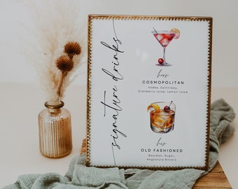 Minimalist Signature Cocktails Sign Template: His & Hers Bar Menu (Digital Download)