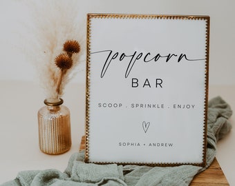 Popcorn Bar Wedding Sign Template, Instant Download, Editable, Minimalist Wedding Sign, Printable Popcorn Station Sign, Modern Wedding WR015