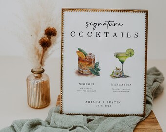 Signature Cocktails Sign Template: Minimalist Wedding Bar Menu (Digital Download)