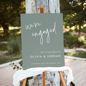 Sage Green Engagement Party Welcome Sign, Editable Template, Instant Download, We're Engaged Welcome Poster, Printable Engagement Sign WR007