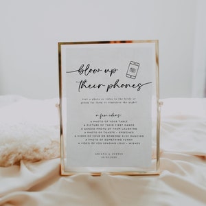 Blow Up Their Phone Sign, Editable Template, Minimalist Wedding Sign, Photo Hunt Game, Wedding Table Games, WR016