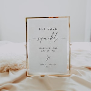 Let Love Sparkle Wedding Sign, Editable Template, Sparkler Send Off Sign, Minimalist Wedding Reception Sign, WR015