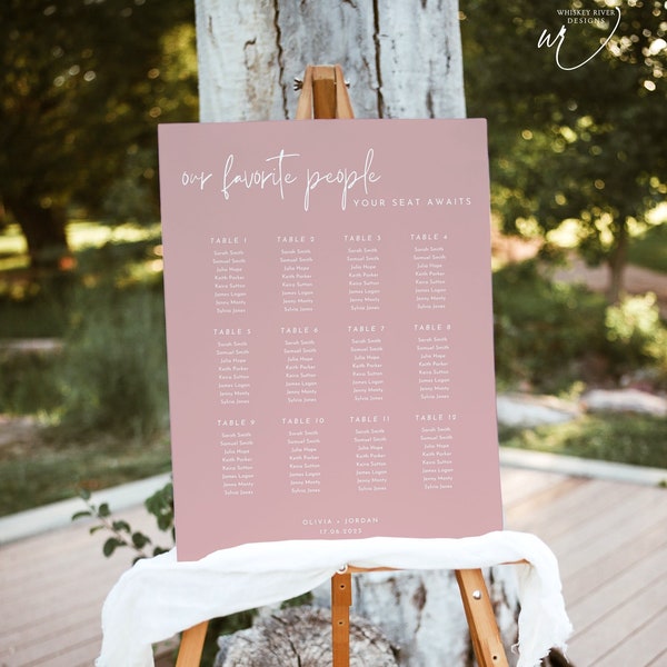 All Seated Wedding Seating Chart Template, Dusty Pink Seating Chart, Our Favorite People Printable Seating Poster, WR005