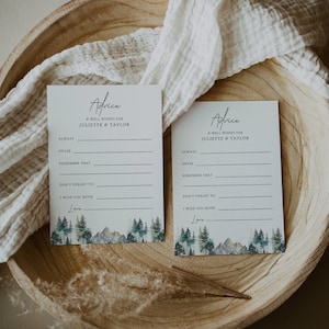I migliori auguri per la partecipazione di nozze stampabile DOWNLOAD IMMEDIATO modello modificabile, biglietto di consigli per matrimoni in montagna, auguri di pino forestale WR021