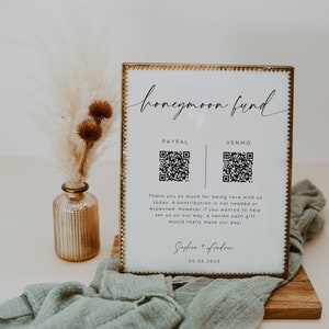 Honeymoon Fund QR Code Sign Template, Instant Download, Editable, Modern Wedding Venmo QR Code Wedding Sign, Paypal Qr, 8x10, 5x7, WR015