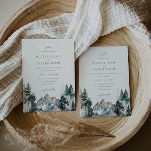 Mountain Wedding Invitation, Editable Template, Forest Pine Wedding, Printable Rustic Wedding Invitation, Templett, WR021