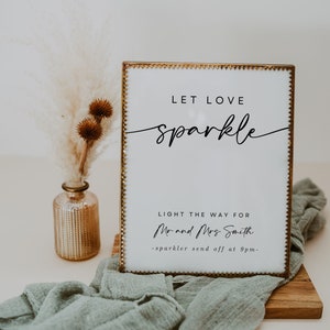 Let Love Sparkle Wedding Sign, Editable Template, Sparkler Send Off Sign, Modern Wedding Reception Sign, WR016