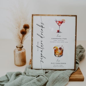 Our Signature Cocktails Sign Template His and Hers, Editable Template, Minimalist Printable Bar Menu, Signature Drinks Sign, WR015
