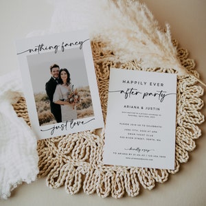 Happily Ever After Party Photo Invitation, Instant Download, Reception Party Invite, Elopement Announcement, Nothing Fancy Just Love, WR016