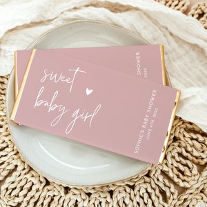 Pink Baby Shower Candy Bar Wrapper, Editable Template, Chocolate Bar Wrapper, Sweet Baby Girl, Baby Shower Favor, WRB20