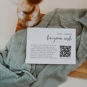 Wedding Wishing Well Card Template With QR Code, Minimalist Wedding Wishing Well, Instant Download, Honeymoon Fund Invite Insert, WR010 image 1