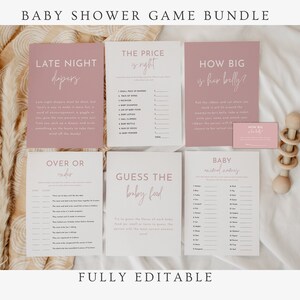 Pink Baby Shower Games Bundle, Editable Template, Minimalist Baby Shower Games, 12 Fun Baby Shower Games, Editable with Templett, WRB20