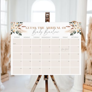 Boho Baby Due Date Calendar Template, Printable Baby Birth Date, Guess The Arrival Sign, Instant Download, Editable Template, WRB3