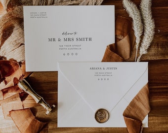 Minimalistische Hochzeitsumschlagvorlage: Bearbeitbare Absenderadresse (Digitaler Download)