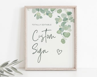 Customizable Sign Template INSTANT DOWNLOAD, Editable Template, Baby Shower Table Sign, Gender Neutral Greenery, Canva DIY Printable, WRB5