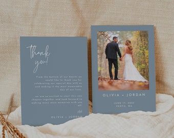 Dusty Blue Wedding Thank You Note, Editable Template, Thank You Card With Photo, Minimalist Wedding Note, Edit With Templett, WR009